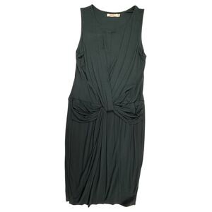 Bailey 44 Twist Front Knit Dress Women Large Dark Green Sleeveless Pleated USA
